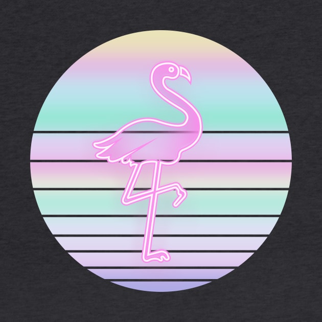 80's Retro Flamingo On Iridescent Color Sun by iZiets